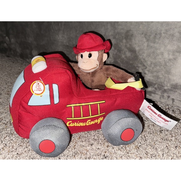Curious George Fireman Plush Firetruck Lights Sound 2‎ Piece Stuffed Toy Works - Picture 1 of 8